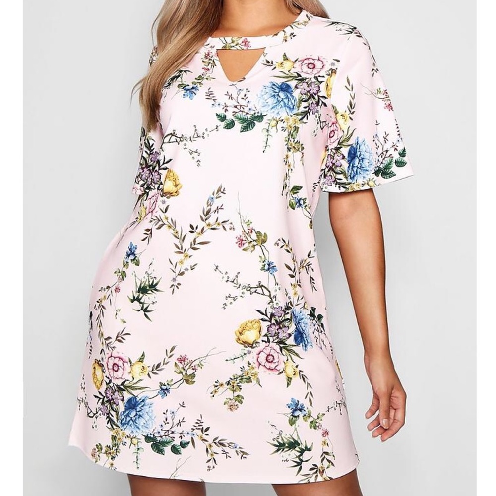 Floral Choker Detail Shift Dress